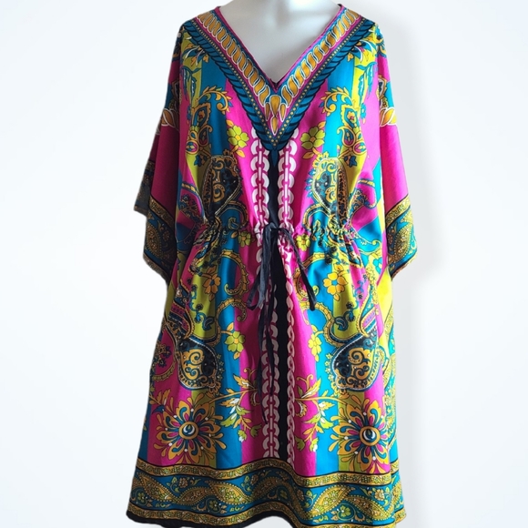 Caftan Dashiki style short v neck dress - Picture 8 of 8